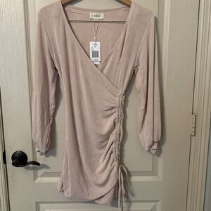 L*Space Size XS Melissa Mini Dress In Seashell Ruched Splice Neckline $158 NWT